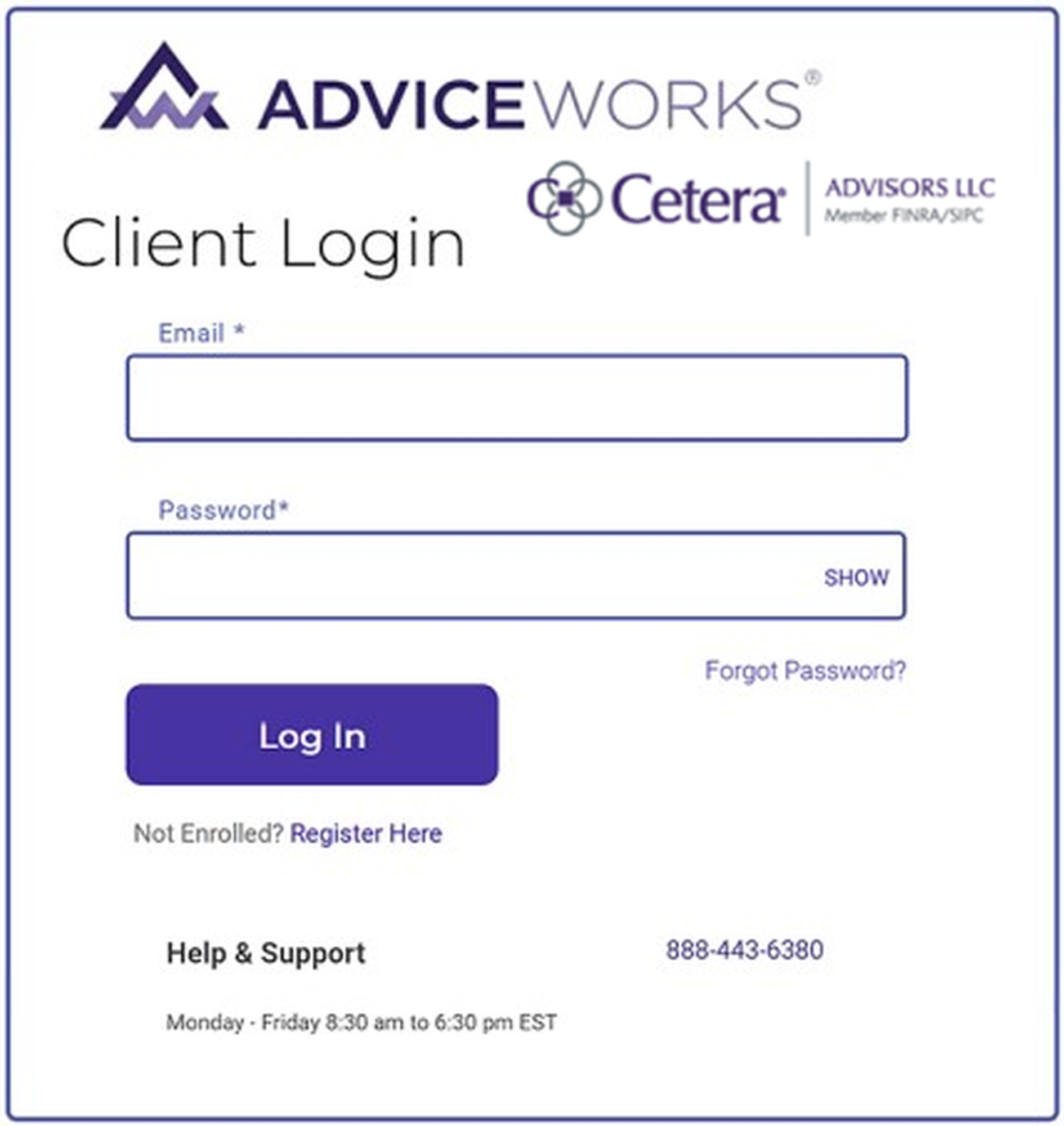 AdviceWorks Cetera client login preview